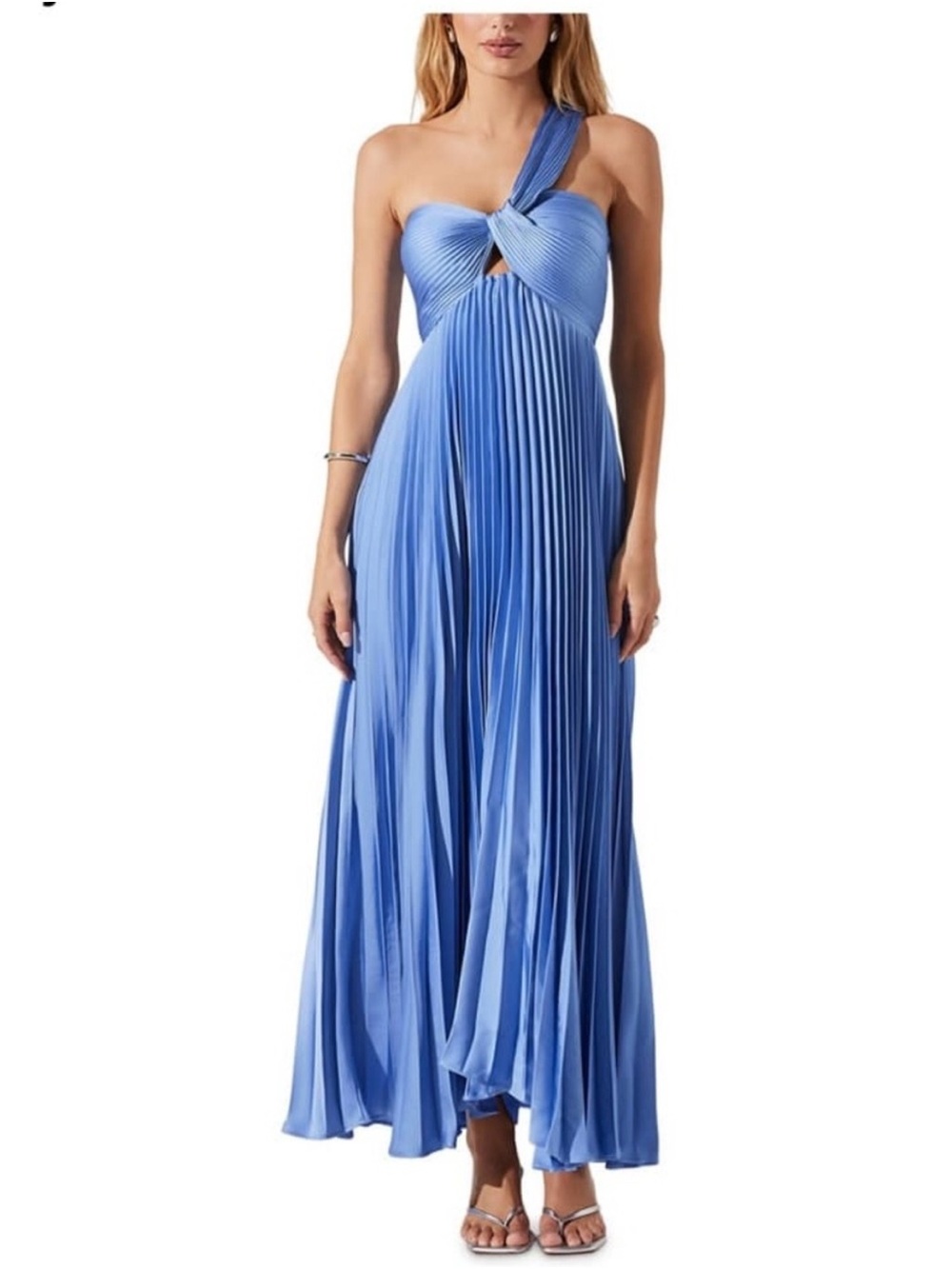 ASTR One-Shoulder Pleated Maxi Dress in Blue